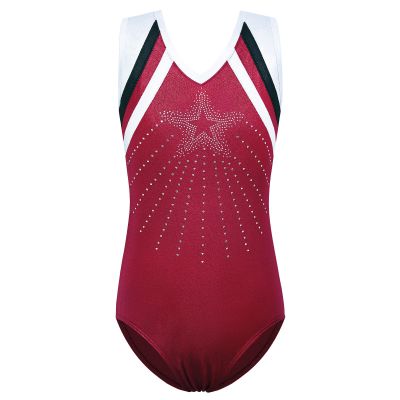 BAOHULU Girls Gymnastics Leotards One-piece 3-14 Years Kids Practice Outfit B293_WineRed_6A