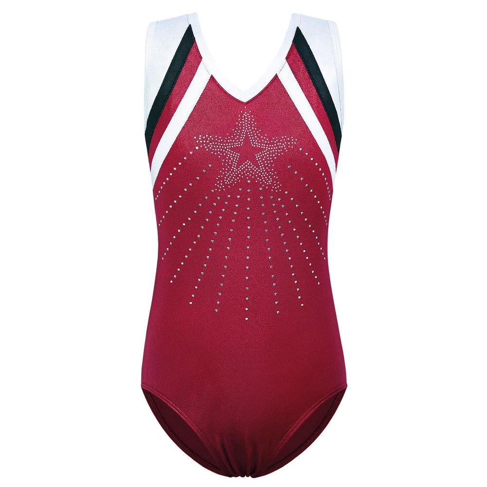 BAOHULU Girls Gymnastics Leotards One-piece 3-14 Years Kids Practice Outfit B293_WineRed_6A