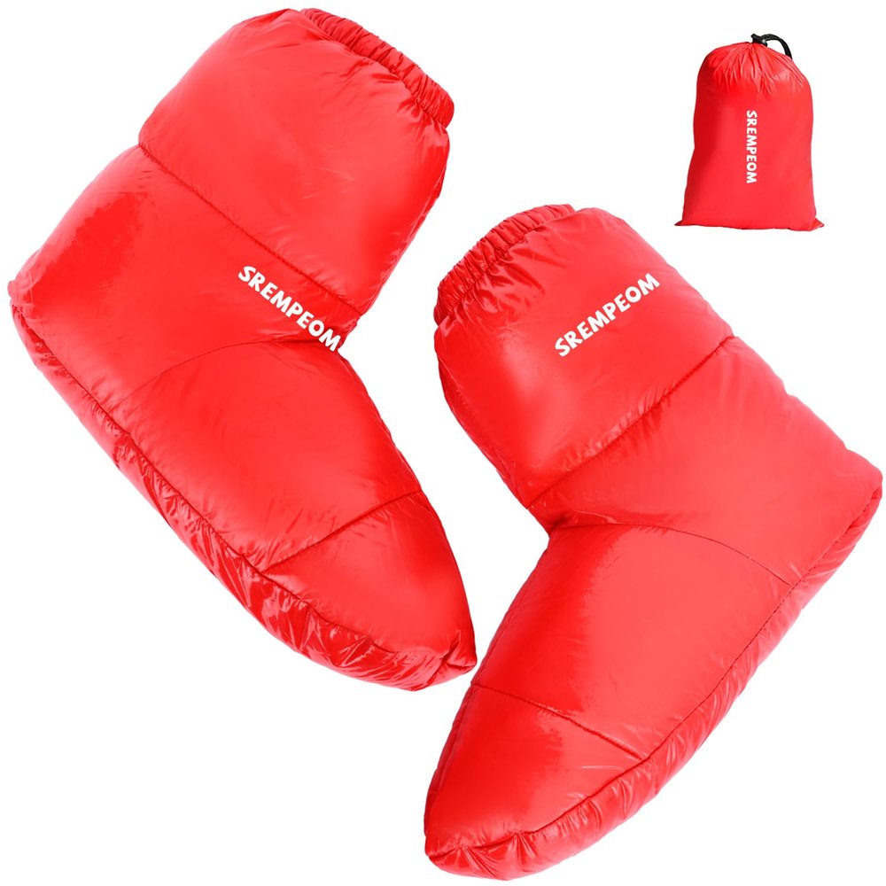 [Upgraded] Ultralight Camping Down Booties Warm Socks Sleeping Sock for Men & Women,Water-Resistant Warm Soft Cozy for Camp Sleeping Bag Backpacking Tent Down Booties Foot Warmer,L(7.5-13) Red