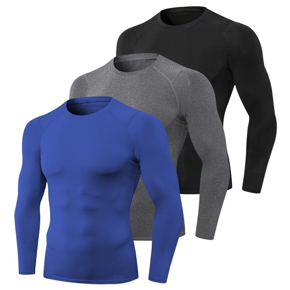 doorslay 3 Pack Compression Shirts for Men, Thermal Long Sleeve Athletic Undershirt, Base Layer Gear Tshirt for Workout Tops