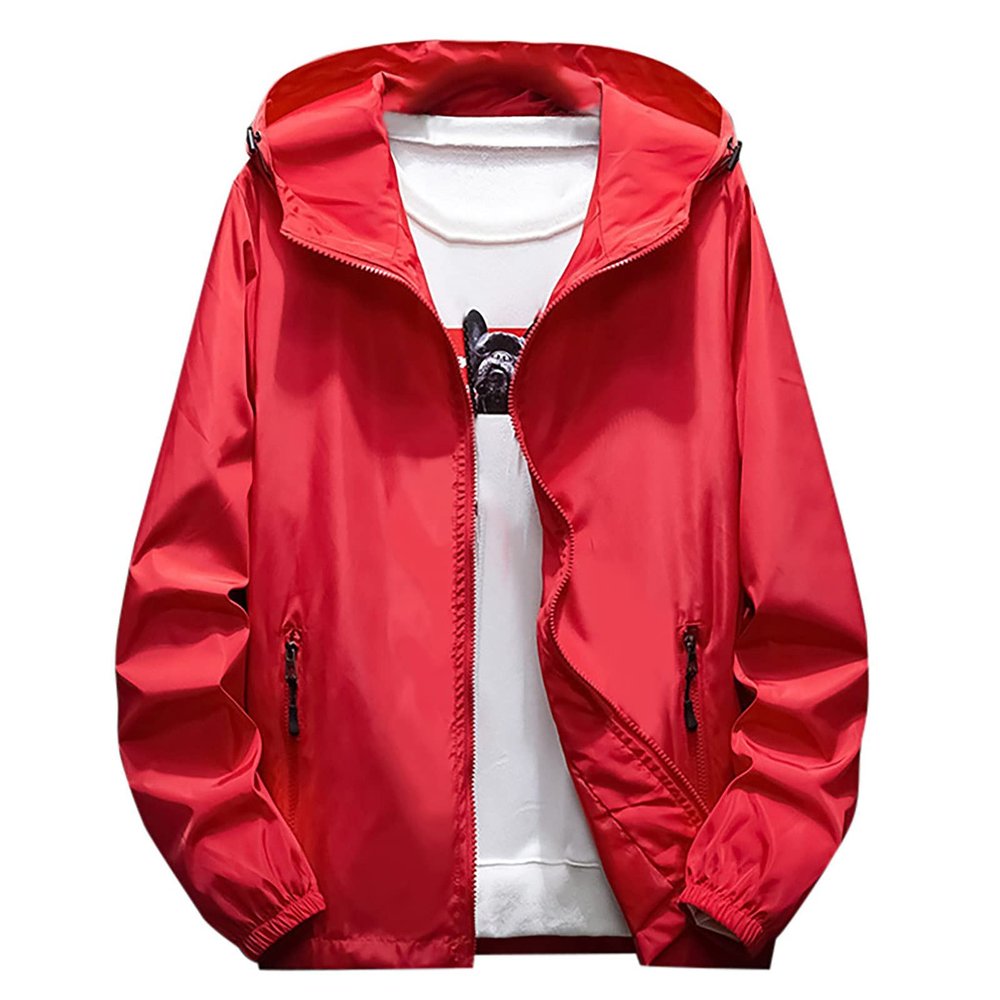 RTRDE Jackets for Men, Windproof Waterproof Lightweight Sport Jacket Men Hooded Windbreaker Raincoat Hiking Jacket Men's Raincoat,Rain Jackets with Hood Coats Light Jacket Coat (M, Red)