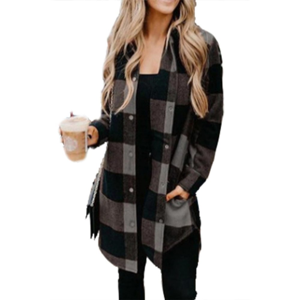 Womens Plaid Long Sleeve Button Down Shirts Jacket Casual Corduroy Flannel Lapel Casual Loose Oversized Shacket Coats