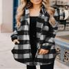 Womens Plaid Long Sleeve Button Down Shirts Jacket Casual Corduroy Flannel Lapel Casual Loose Oversized Shacket Coats view 2
