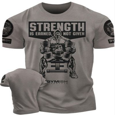 Gymish Strength is Earned Not Given Workout T-Shirt, Lifting Gym Shirts for Men (XL, Strength Warm Grey Branded)