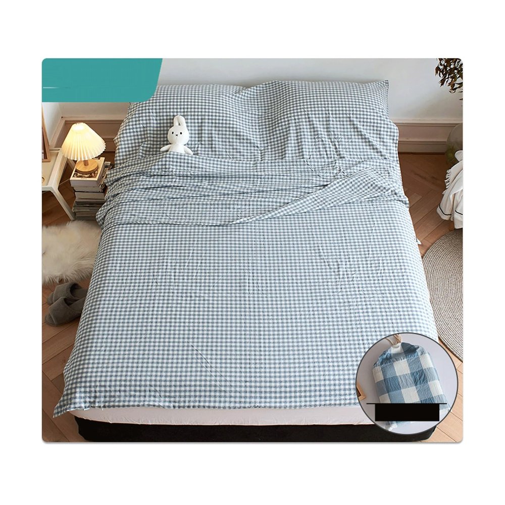 RUZGAR Sleeping Bag Liner Single Double Travel Sheet and Camping Sheet 100% Washed Cotton Comfy and Easy Care Adult Sleep Sack (Color : Blue, Size : 210x210cm-82x82)