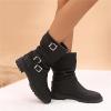 Womens Cowboy Bo_ots Wide Width Foot Cowboy Bo_ots for Women Mid_Calf Cowgirl Dress an_kle Bo_oties with Side Zipper Low He_el Fashion Motorcycle Combat Riding Military Biker Bo_ots Black view 2