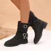 Womens Cowboy Bo_ots Wide Width Foot Cowboy Bo_ots for Women Mid_Calf Cowgirl Dress an_kle Bo_oties with Side Zipper Low He_el Fashion Motorcycle Combat Riding Military Biker Bo_ots Black view 3