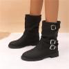 Womens Cowboy Bo_ots Wide Width Foot Cowboy Bo_ots for Women Mid_Calf Cowgirl Dress an_kle Bo_oties with Side Zipper Low He_el Fashion Motorcycle Combat Riding Military Biker Bo_ots Black view 4