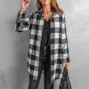 Womens Casual Plaid Shacket Button Down Long Sleeve Classic Shirt Mid Length Autumn Jackets Coats Oversized BF Style Tops view 2