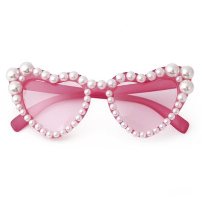 PEGH Heart Shaped Sunglasses Pearl Party Sunglasses Cat Eye Bling Sun Glasses Age UV400 Protection
