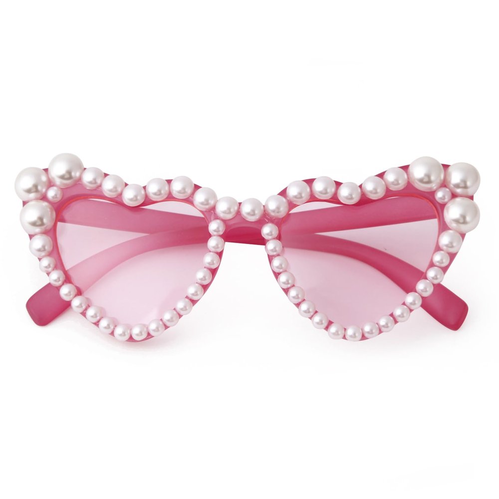 PEGH Heart Shaped Sunglasses Pearl Party Sunglasses Cat Eye Bling Sun Glasses Age UV400 Protection