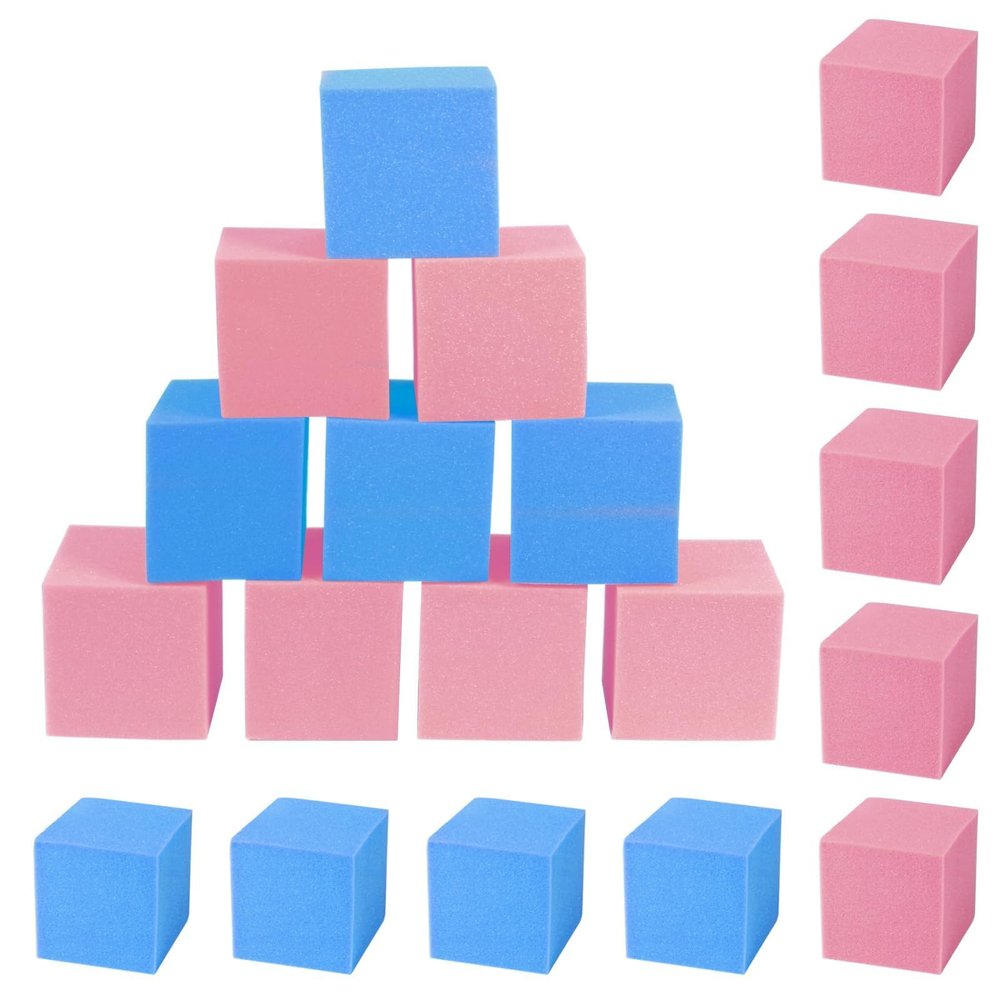 FUBOTRAD Foam Pit Blocks Foam Padding Sponge Pit Cubes Sponge Blocks for Amusement Park Gymnastics Freerunning and Parkour Courses - 24PCS 5" x 5" x 5" (Pink & Dark Blue)