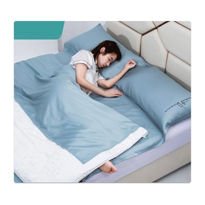 RUZGAR Sleeping Bag Liner Large Small Sized Travel Sheet 300 Thread Count Long Staple Cotton Ultra Lightweight Sleep Liner Single Double Travel Bed Sheet (Color : Blue, Size : 120x210cm-47x82)