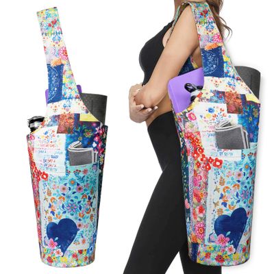 Boho Yoga Mat Carrier - Long Tote with Pockets - Holds More Accessories - Fits Most Size Mats