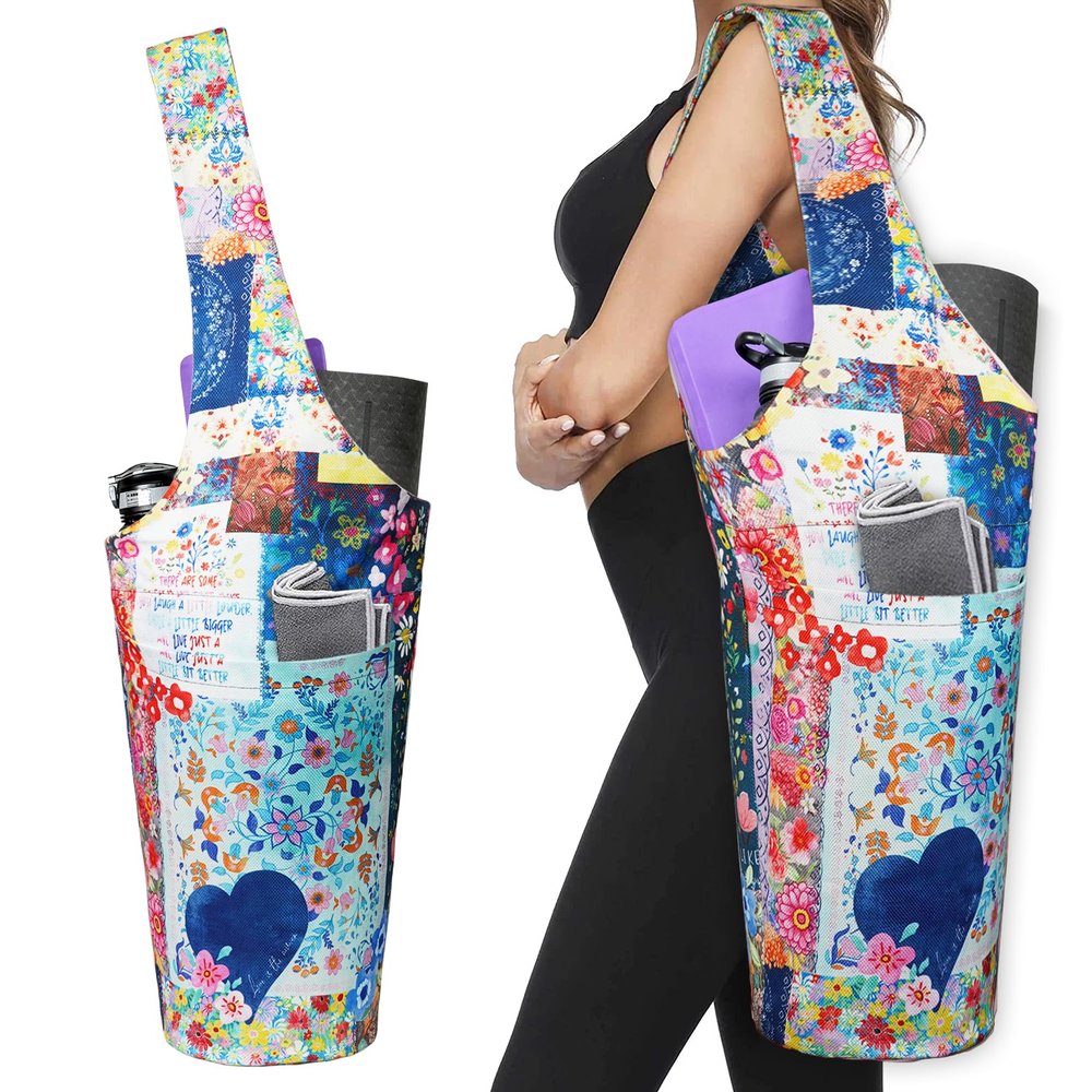 Boho Yoga Mat Carrier - Long Tote with Pockets - Holds More Accessories - Fits Most Size Mats