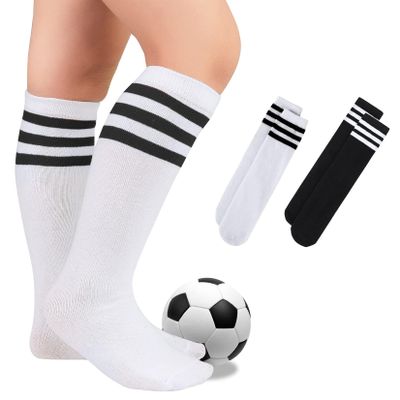 Kids Toddler Youth Cotton Soccer Socks Knee High Soft Tube Socks Long Sport Stockings for Boys Girls Black White & White Black 6-9 Years