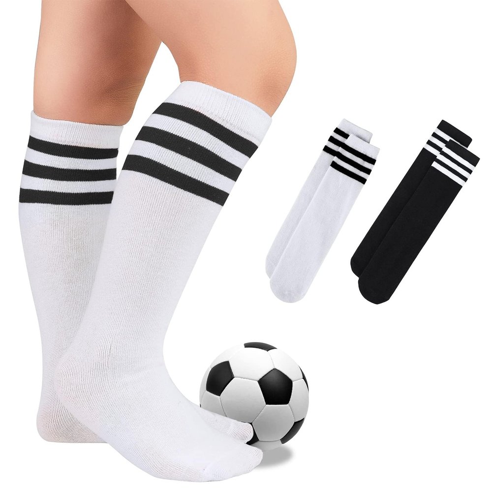 Kids Toddler Youth Cotton Soccer Socks Knee High Soft Tube Socks Long Sport Stockings for Boys Girls Black White & White Black 6-9 Years