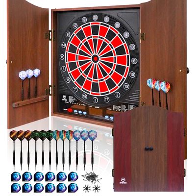Electronic Dart Board LED Electric Digital Scoreboard Dart Boards for Adults with MDF Cabinet, 355 Variations - 12 Soft Tip Darts & 100 Replacement Tips
