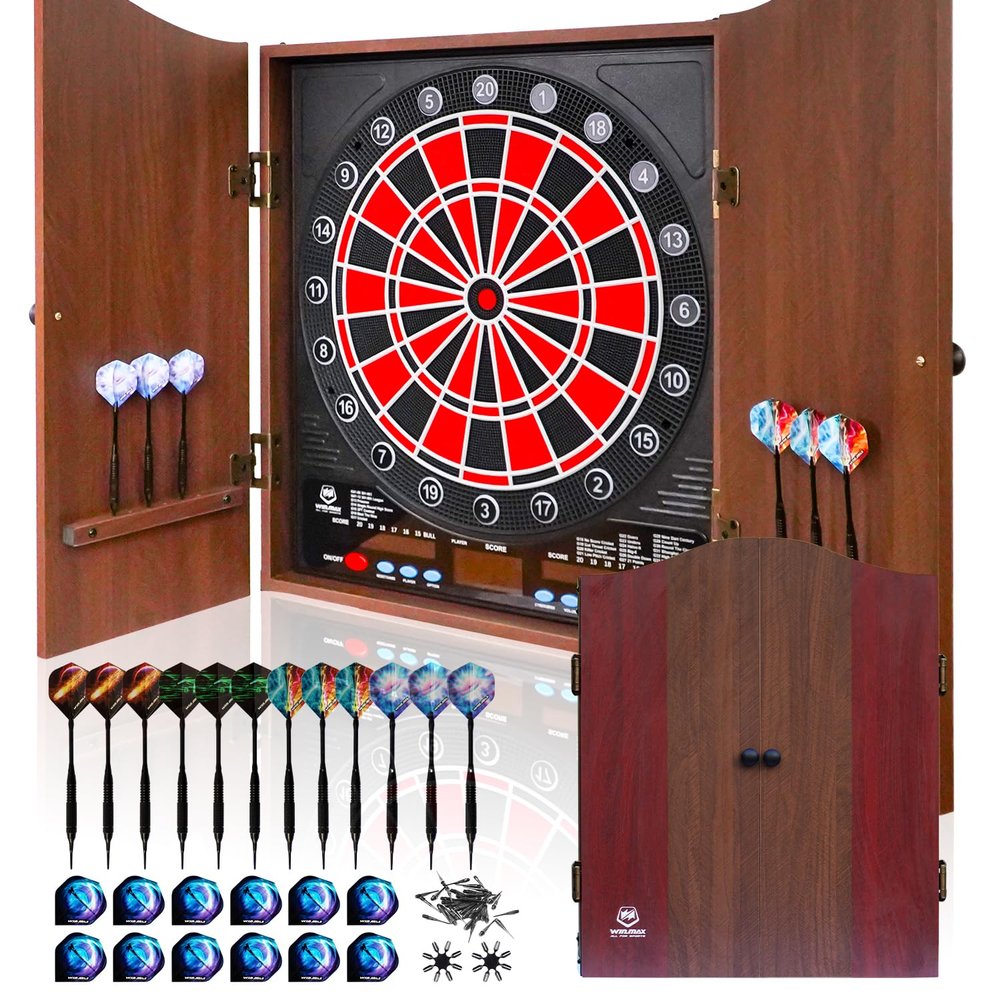 Electronic Dart Board LED Electric Digital Scoreboard Dart Boards for Adults with MDF Cabinet, 355 Variations - 12 Soft Tip Darts & 100 Replacement Tips