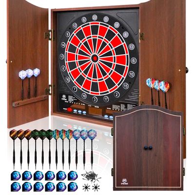 Electronic Dart Board LED Electric Digital Scoreboard Dart Boards for Adults with MDF Cabinet, 355 Variations - 12 Soft Tip Darts & 100 Replacement Tips