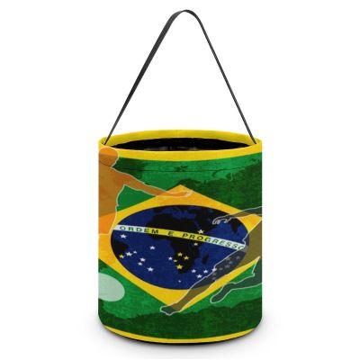Brazil Football Halloween Trick Or Treat Bags Portable Candy Bucket Tote Bag Handbag for Halloween Party