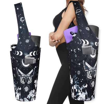 BagYG Yoga Mat Bag - Long Tote with Pockets - Holds More Yoga Accessories - Yoga Bag Fit Most Size Mats - Gothic Yoga Mat Carrier