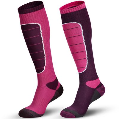 Hylaea Merino Wool Ski Socks - Cold Weather Thermal Knee-High for Snowboarding, Snow, Winter, Hunting, Outdoor Sports - 2 Pairs, Burgundy, Medium