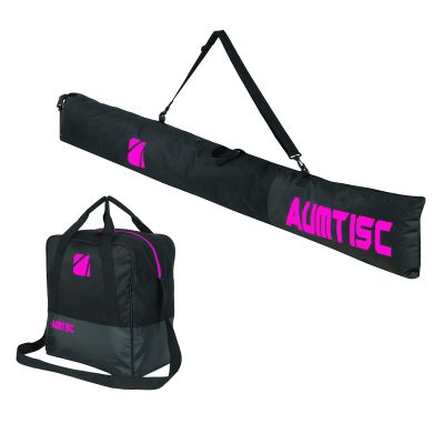 AUMTISC Ski and Boot Bag Combo for Air Travel Flying, Padded Snow Ski Bags Two-Piece, Waterproof Ski Boot Bag Set for Skis Up to 200cm and Boots Up to Size 13 (Extra-Padded, Rose)