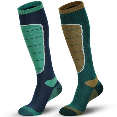 Hylaea Merino Wool Ski Socks - Cold Weather Thermal Knee High Warm Socks for Snowboarding, Snow, Winter, Hunting, Outdoor Sports - 2 Pairs Medium (Blue, Yellow, Green)