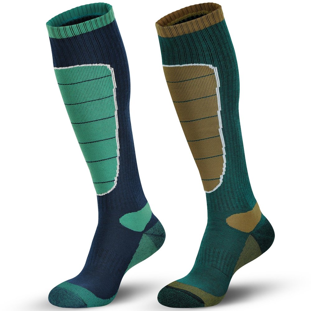 Hylaea Merino Wool Ski Socks - Cold Weather Thermal Knee High Warm Socks for Snowboarding, Snow, Winter, Hunting, Outdoor Sports - 2 Pairs Medium (Blue, Yellow, Green)