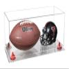Better Display Cases Acrylic Full Size Football and Mini Helmet Display Case with Clear Case, Red Risers and Clear Base 19.25" x 8.25" x 8" (B47/A103) view 1