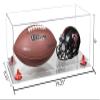 Better Display Cases Acrylic Full Size Football and Mini Helmet Display Case with Clear Case, Red Risers and Clear Base 19.25" x 8.25" x 8" (B47/A103) view 2