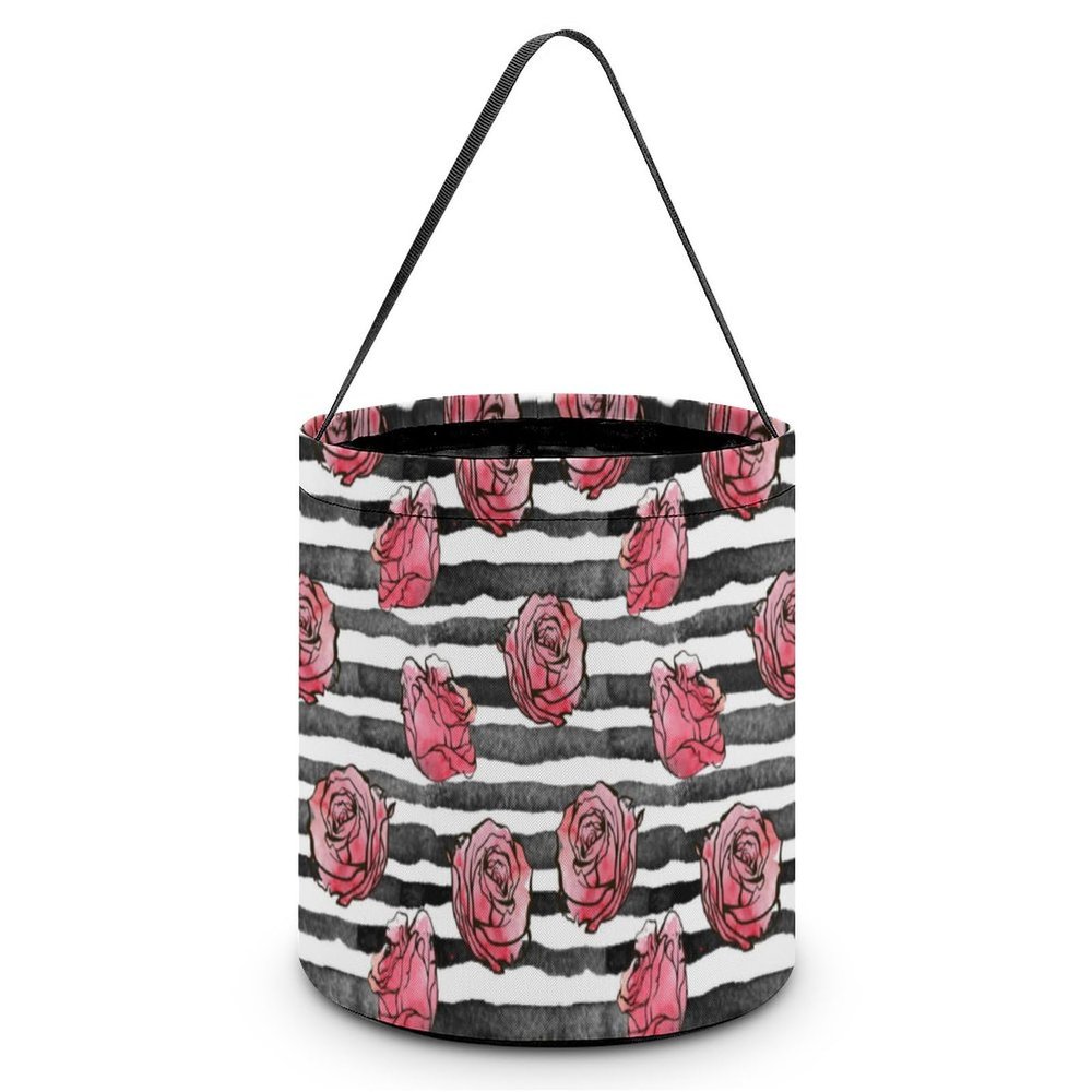 Beautiful Roses Flowers Halloween Trick Or Treat Bags Portable Candy Bucket Tote Bag Handbag for Halloween Party