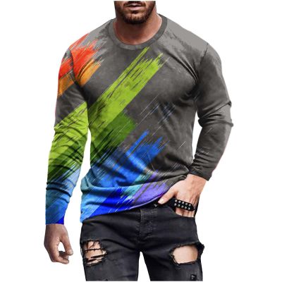 long sleeve tee shirts for men 2023 Mens Tshirts Graphic Print Causal Long Sleeve Tie Dye Pullover Shirts Workout Crewneck Sweatshirts Trendy Clothes mens tshirts cotton loose fit graphic Gray M