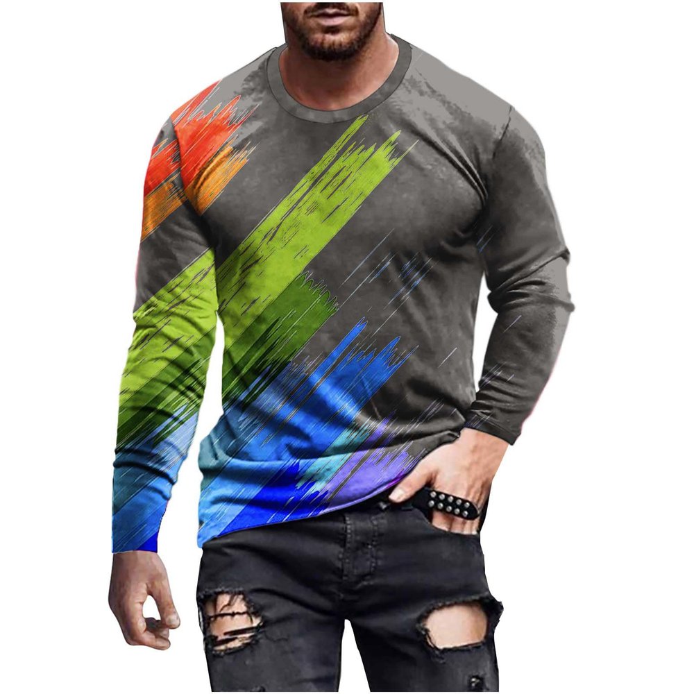 long sleeve tee shirts for men 2023 Mens Tshirts Graphic Print Causal Long Sleeve Tie Dye Pullover Shirts Workout Crewneck Sweatshirts Trendy Clothes mens tshirts cotton loose fit graphic Gray M