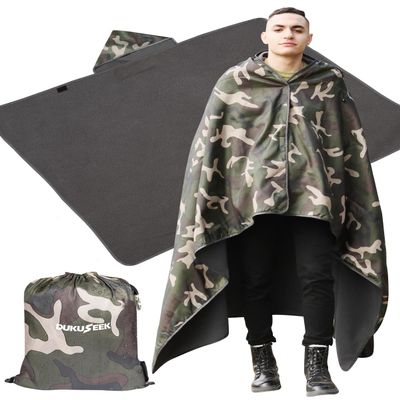 DUKUSEEK Hooded Stadium Blanket, Camouflage Waterproof Windproof Outdoor Fleece Blanket - Large (79x56), Portable, Wearable, Warm for Outdoor Hunting, Sporting Events