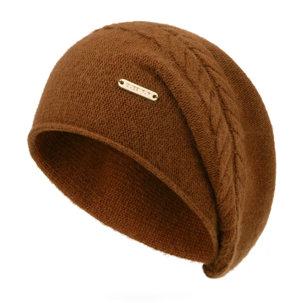 QUEENFUR Knit Slouchy Beanie Hats for Women Cashmere Ski Cap Knitted Wool Soft Warm Winter Hat (B19-Coffee)
