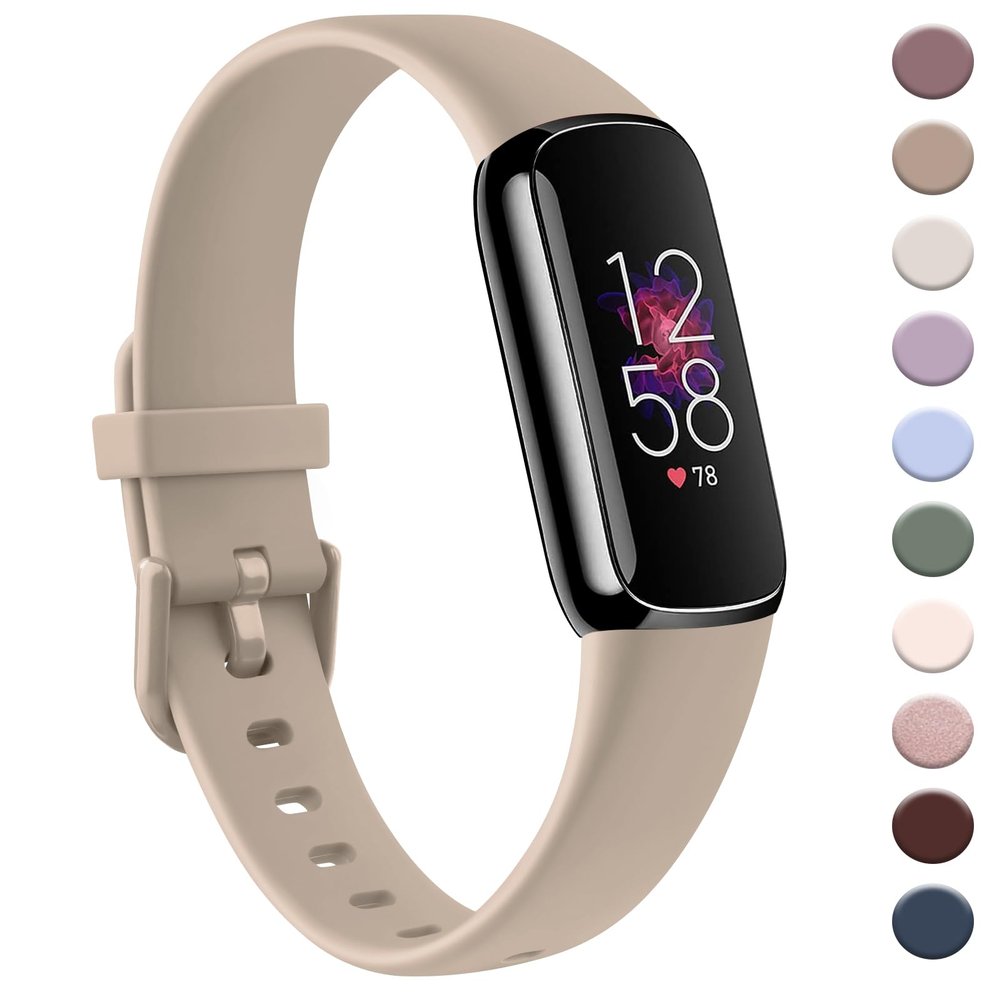 AK Sport Band Compatible with Fitbit Luxe Bands for Women Men, Soft Silicone Replacement Sport Straps Wristbands for Fitbit Luxe Fitness and Wellness Tracker (Large,Milk Tea)