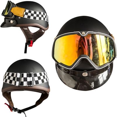 YMKJGZS Vintage Motorbike Jet Helmet DOT/ECE Approved Retro Open-Face Motorbike Helmets Cap for Men Women Motorcycle Half Helmet with Goggles, Cruiser Scooter Touring Moped ATV (D,2XL)