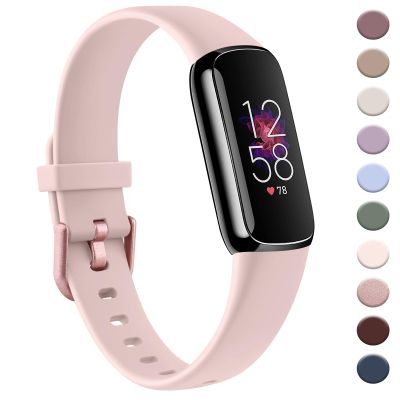 AK Sport Band Compatible with Fitbit Luxe Bands for Women Men, Soft Silicone Replacement Sport Straps Wristbands for Fitbit Luxe Fitness and Wellness Tracker (Large,Light Pink)