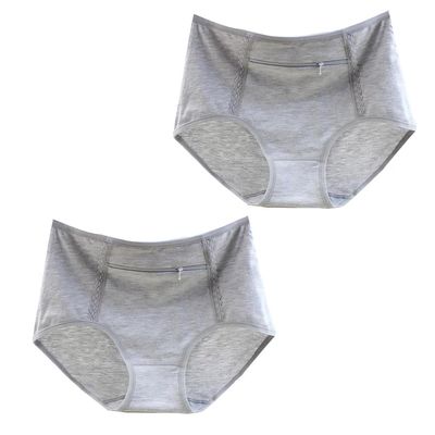 2 Pack Ladies Underwear with Pocket Panties Seamless Underpants Travel Boxer Brief (Color : Gray, Size : Large)