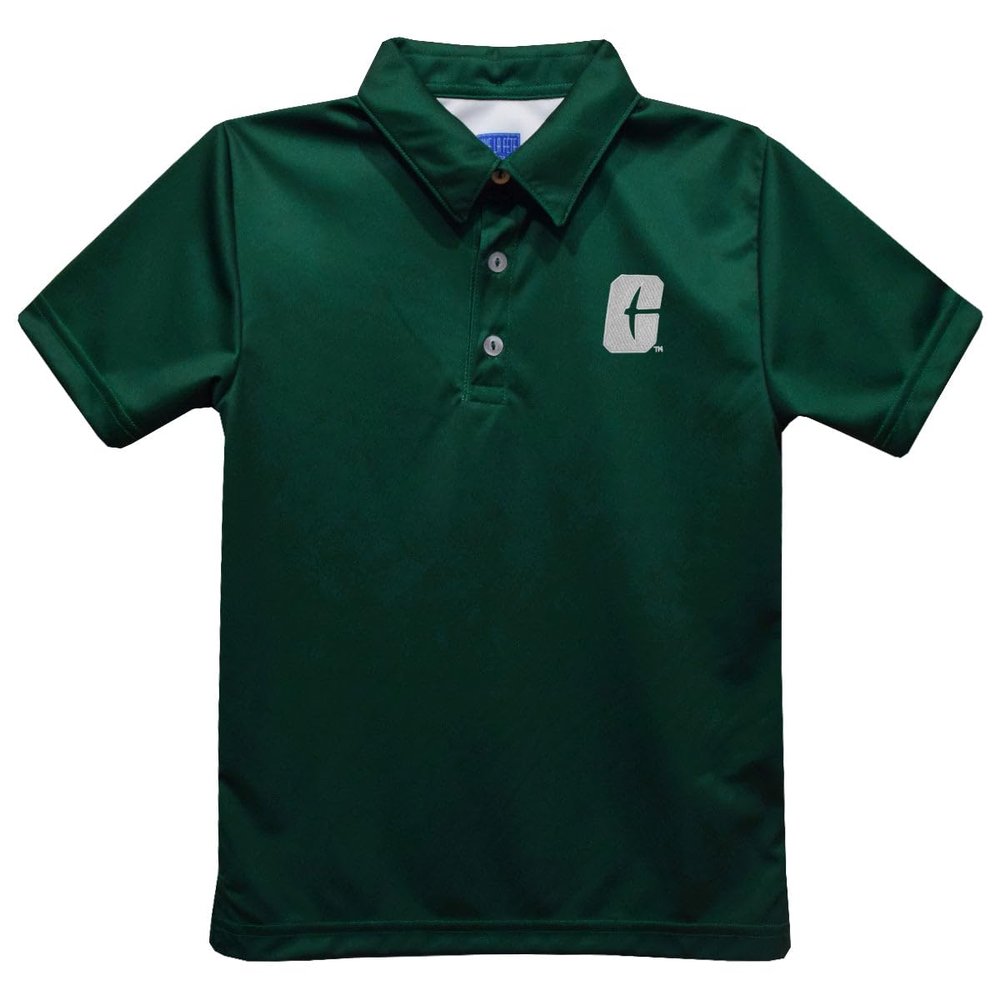 Vive La Fete University of North Carolina - Charlotte Polo Shirts for Boys 100% Polyester - Embroidered Green Short Sleeve Polo Boys Shirt