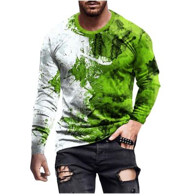 Long Sleeve tee Shirts for Men 2023 Mens Tshirts Graphic Vintage Funny Color Tie Dye Long Sleeve Crewneck Pullover Tops Casual Stylish Workout Shirts Mens Tshirts Cotton Polo Green M