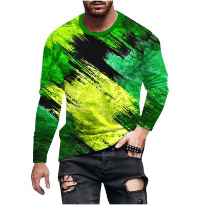 long sleeve tee shirts for men 2023 Mens Long Sleeve Shirt Casual Tie Dye Crewneck Sweatshirts Loose Gym Workout Pullover Fashion Graphic Tee Shirts mens tshirts cotton loose fit 3xl Green 4X