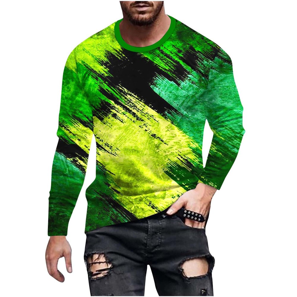 long sleeve tee shirts for men 2023 Mens Long Sleeve Shirt Casual Tie Dye Crewneck Sweatshirts Loose Gym Workout Pullover Fashion Graphic Tee Shirts mens tshirts cotton loose fit 3xl Green 4X