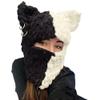Thickened Crochet Knit Balaclava Hat for Women Girls, Funny Long Bunny Ears Beanie Hat with Scarf Mask Thermal Headwear (Black White Cat Ears) view 1