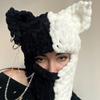 Thickened Crochet Knit Balaclava Hat for Women Girls, Funny Long Bunny Ears Beanie Hat with Scarf Mask Thermal Headwear (Black White Cat Ears) view 3