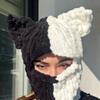 Thickened Crochet Knit Balaclava Hat for Women Girls, Funny Long Bunny Ears Beanie Hat with Scarf Mask Thermal Headwear (Black White Cat Ears) view 4
