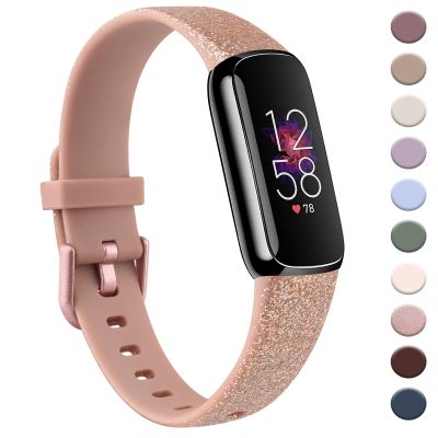 AK Sport Band Compatible with Fitbit Luxe Bands for Women Men, Soft Silicone Replacement Sport Straps Wristbands for Fitbit Luxe Fitness and Wellness Tracker (Small,Glistening Rose Gold)
