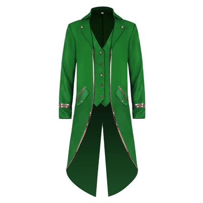 Men's Steampunk Vintage Tailcoat Jacket Gothic Medieval Victorian Frock Button Down Swallow Coat Uniform Halloween Costume Long Tuxedo Fancy Dress Up Cosplay King Knight Photo shoot Clothes Green & Gold 2XL